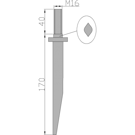 100x ZĄB BRONY POLOWEJ PROSTY 16x170 GWINT M16